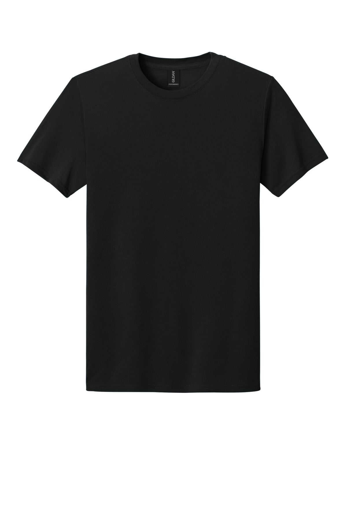 Front View of Black Gildan Gildan Performance T-Shirt. 42000 plain