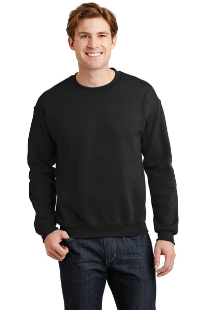 Front View of Black Gildan Heavy Blend Crewneck Sweatshirt. 18000 plain