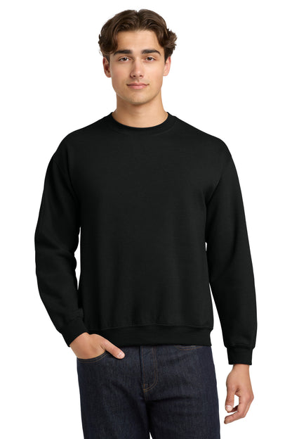 Front View of Black Gildan Heavy Blend Crewneck Sweatshirt. 18000 plain