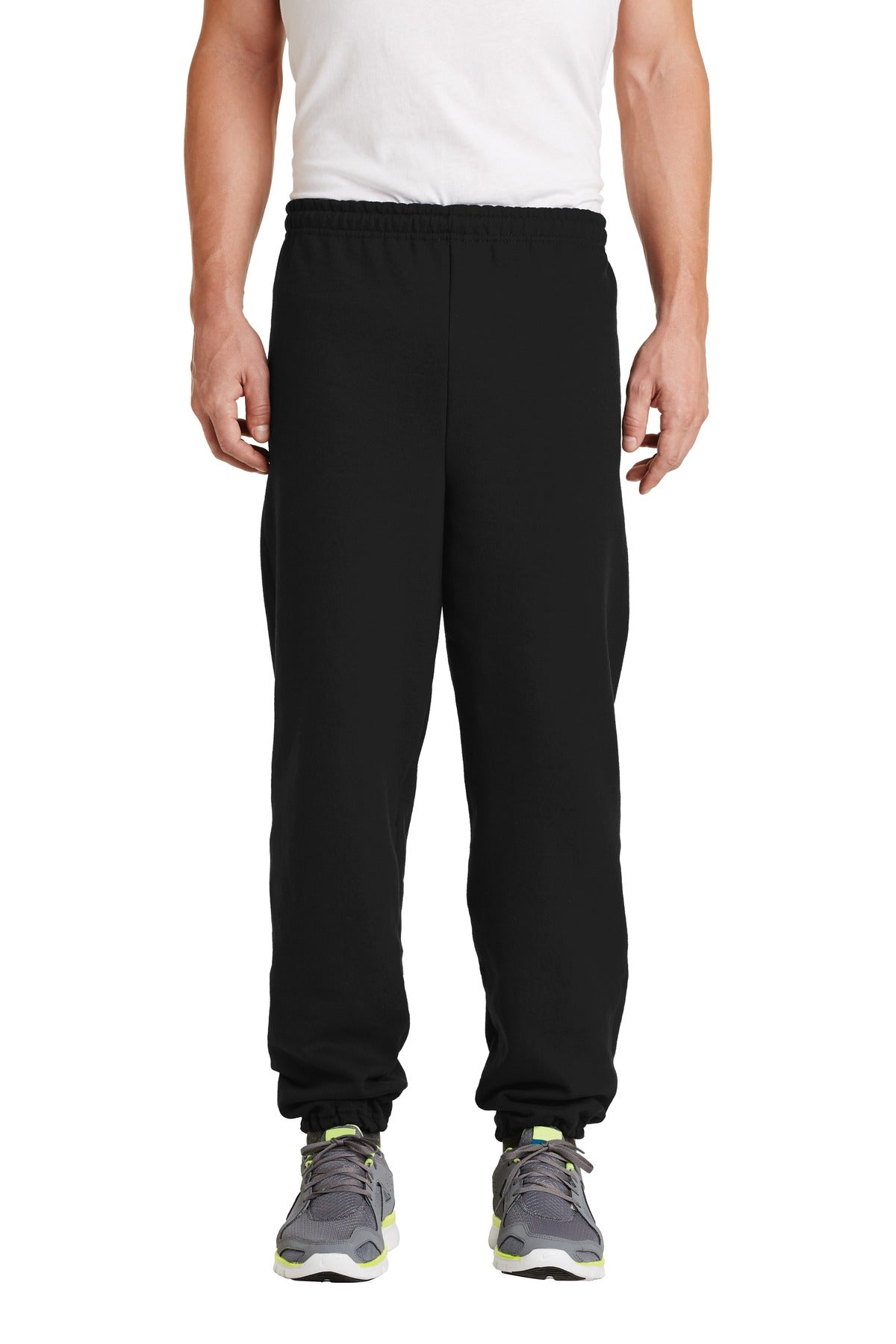 Front View of Black Gildan Heavy Blend Sweatpant. 18200 plain