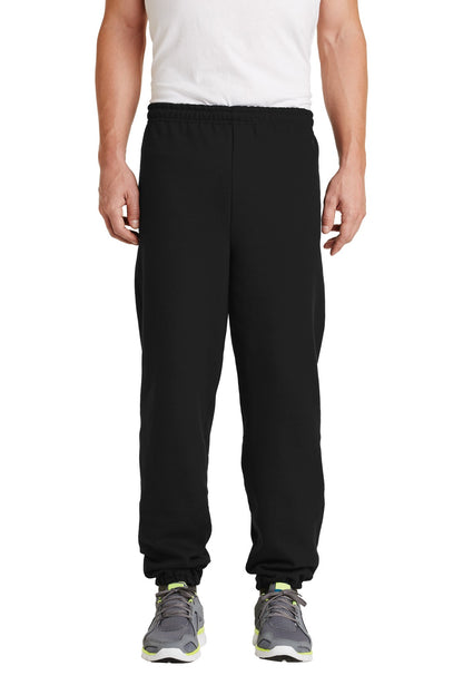 Front View of Black Gildan Heavy Blend Sweatpant. 18200 plain