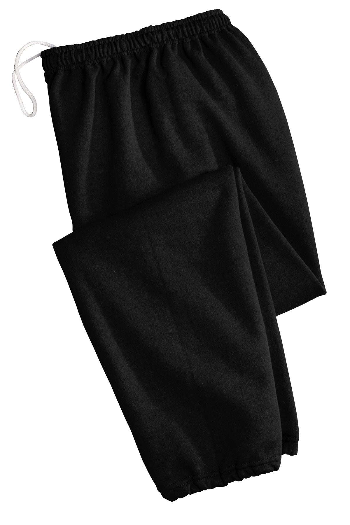 Front View of Black Gildan Heavy Blend Sweatpant. 18200 plain