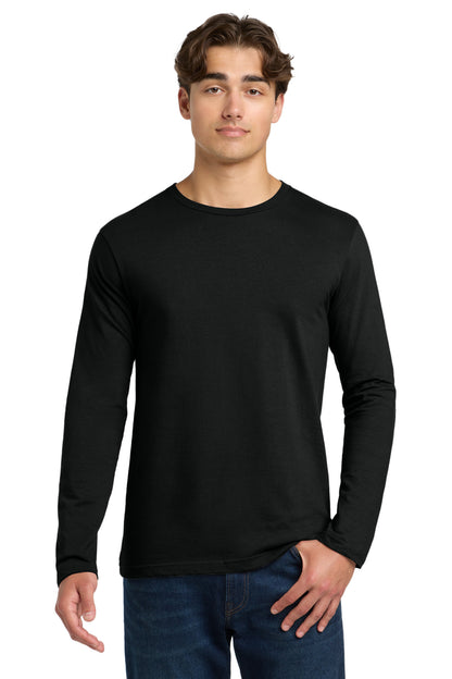 Front View of Black Gildan Softstyle Long Sleeve T-Shirt. 64400 plain