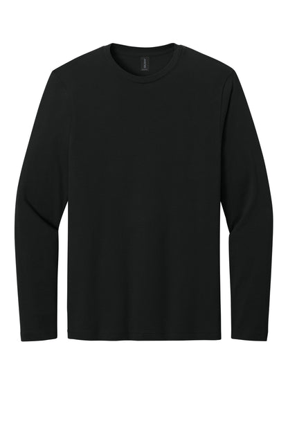 Front View of Black Gildan Softstyle Long Sleeve T-Shirt. 64400 plain
