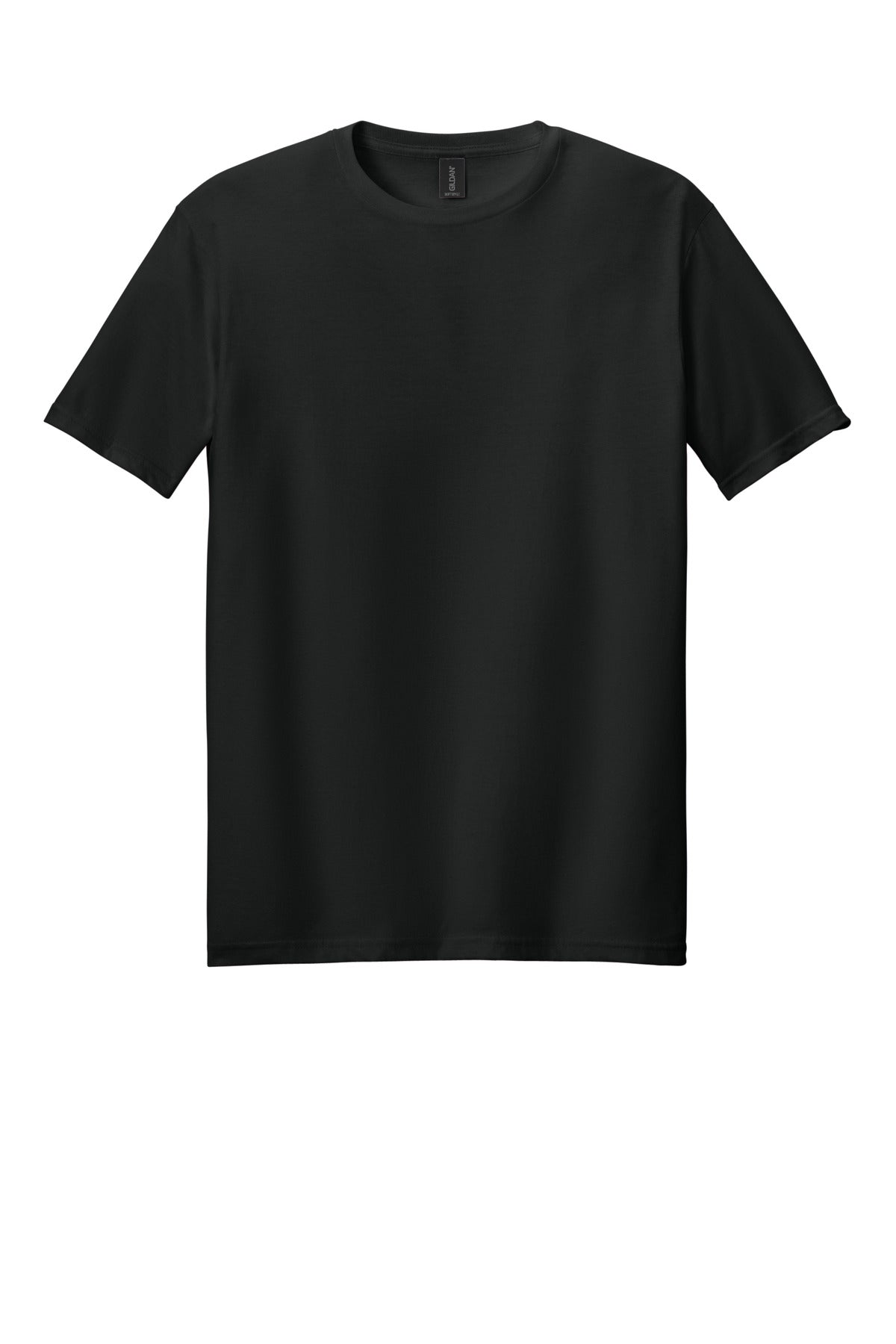 Front View of Black Gildan Softstyle T-Shirt. 64000 plain