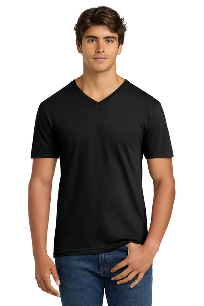 Front View of Black Gildan Softstyle V-Neck T-Shirt. 64V00 plain