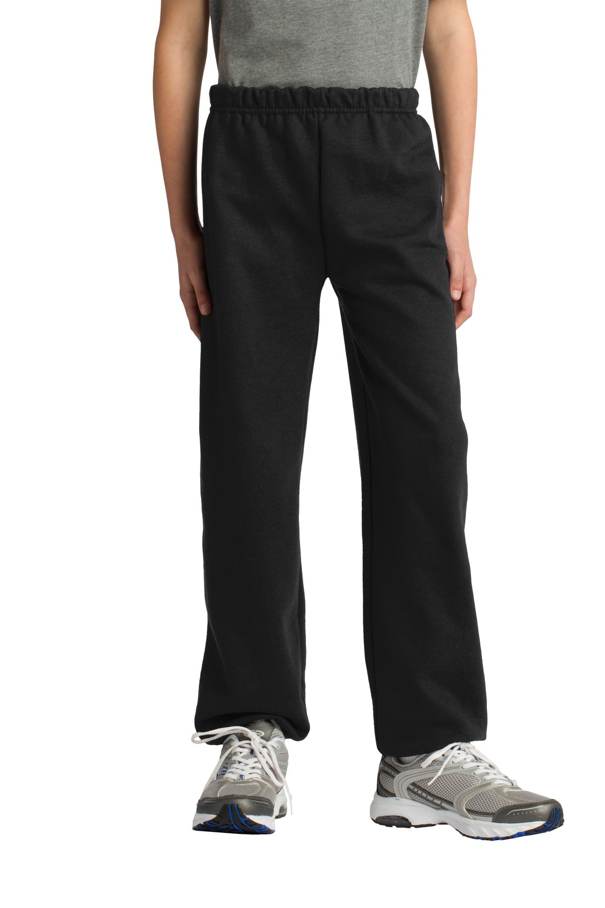 Front View of Black Gildan Youth Heavy Blend Sweatpant. 18200B plain