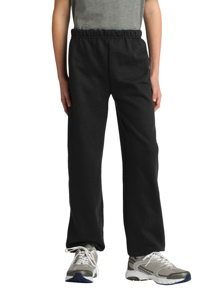Front View of Black Gildan Youth Heavy Blend Sweatpant. 18200B plain