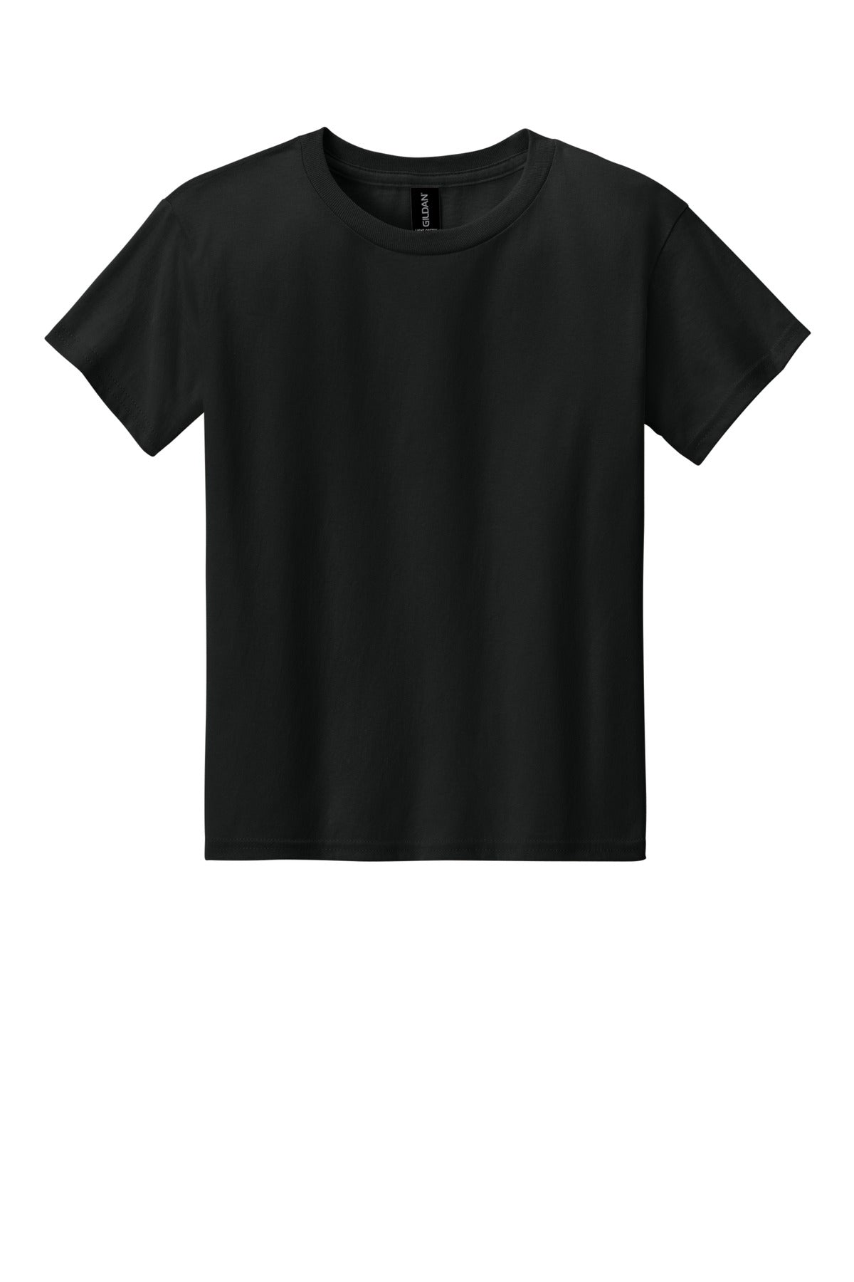 Front View of Black Gildan Youth Light Cotton Tee 3000B plain