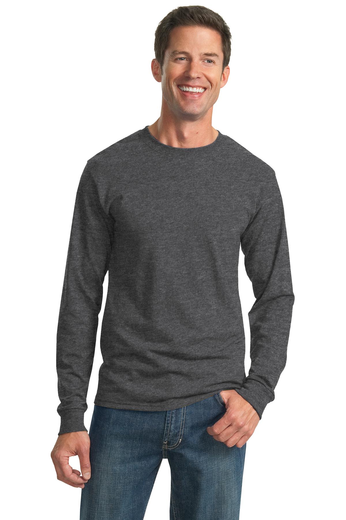 Front View of Black Heather Jerzees - Dri-Power 50/50 Cotton/Poly Long Sleeve T-Shirt. 29LS plain