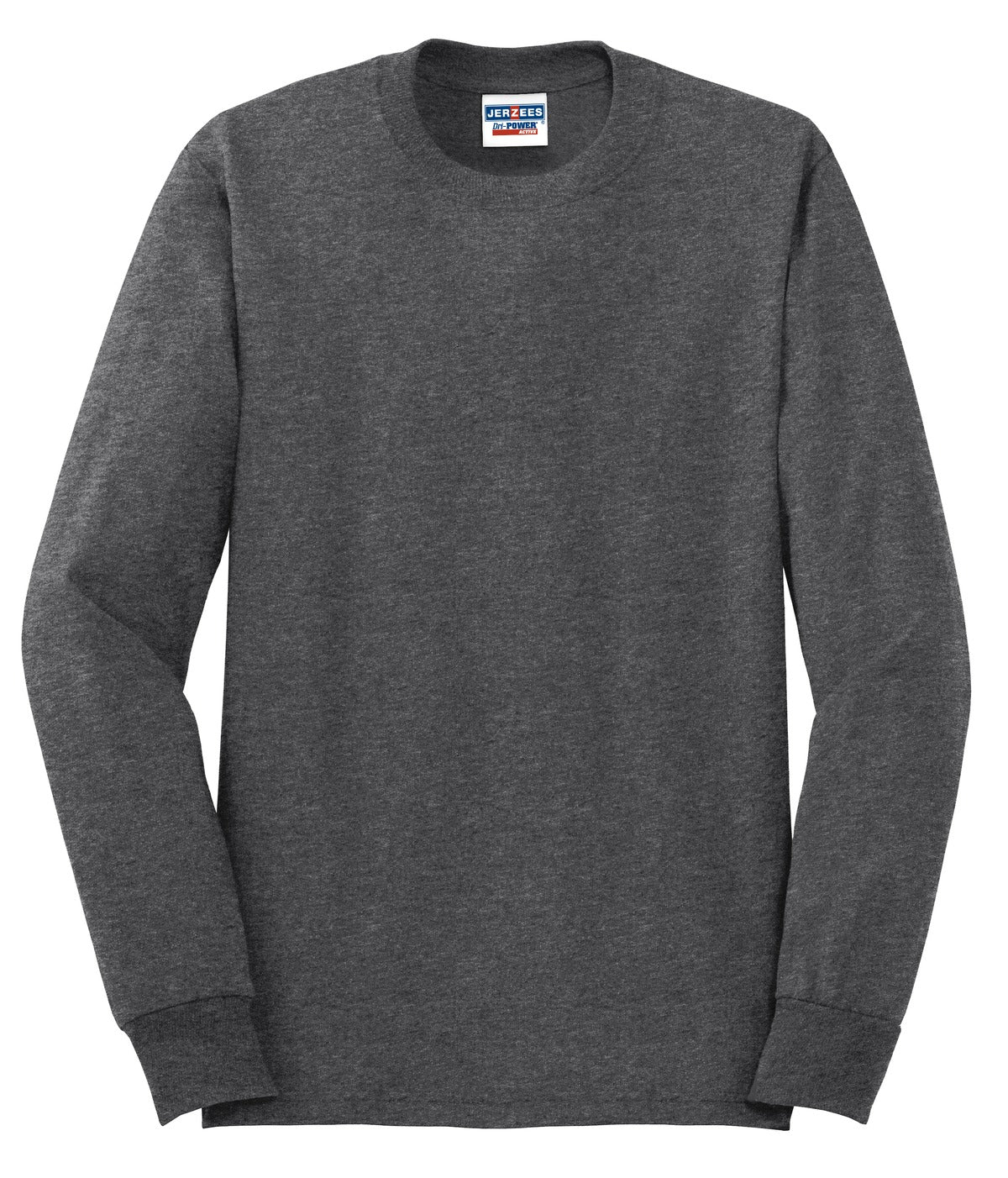 Front View of Black Heather Jerzees - Dri-Power 50/50 Cotton/Poly Long Sleeve T-Shirt. 29LS plain