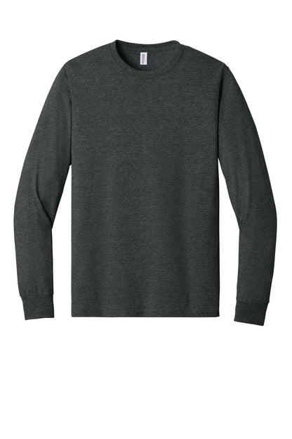 Front View of Black Heather Jerzees - Dri-Power 50/50 Cotton/Poly Long Sleeve T-Shirt. 29LS plain