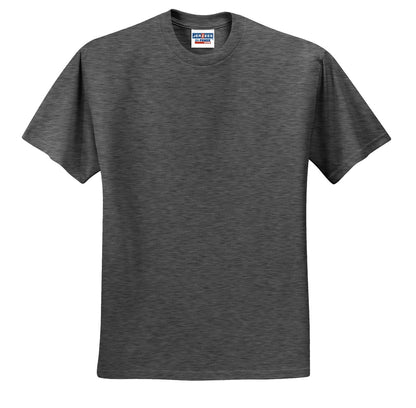 Front View of BLACK HEATHER Jerzees - Dri-Power 50/50 Cotton/Poly T-Shirt. 29M plain