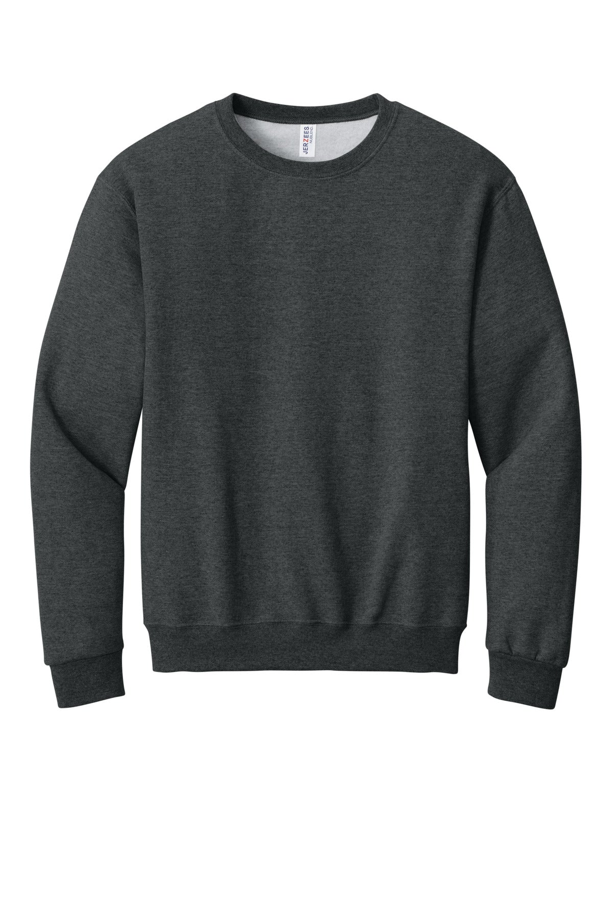 Front View of BLACK HEATHER Jerzees - NuBlend Crewneck Sweatshirt. 562M plain