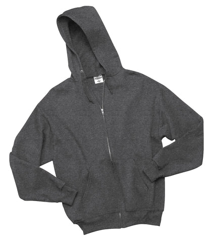 Front View of Black Heather Jerzees - NuBlend Full-Zip Hooded Sweatshirt. 993M plain
