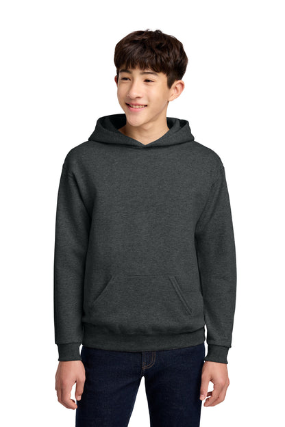 Front View of Black Heather Jerzees - Youth NuBlend Pullover Hooded Sweatshirt. 996Y plain
