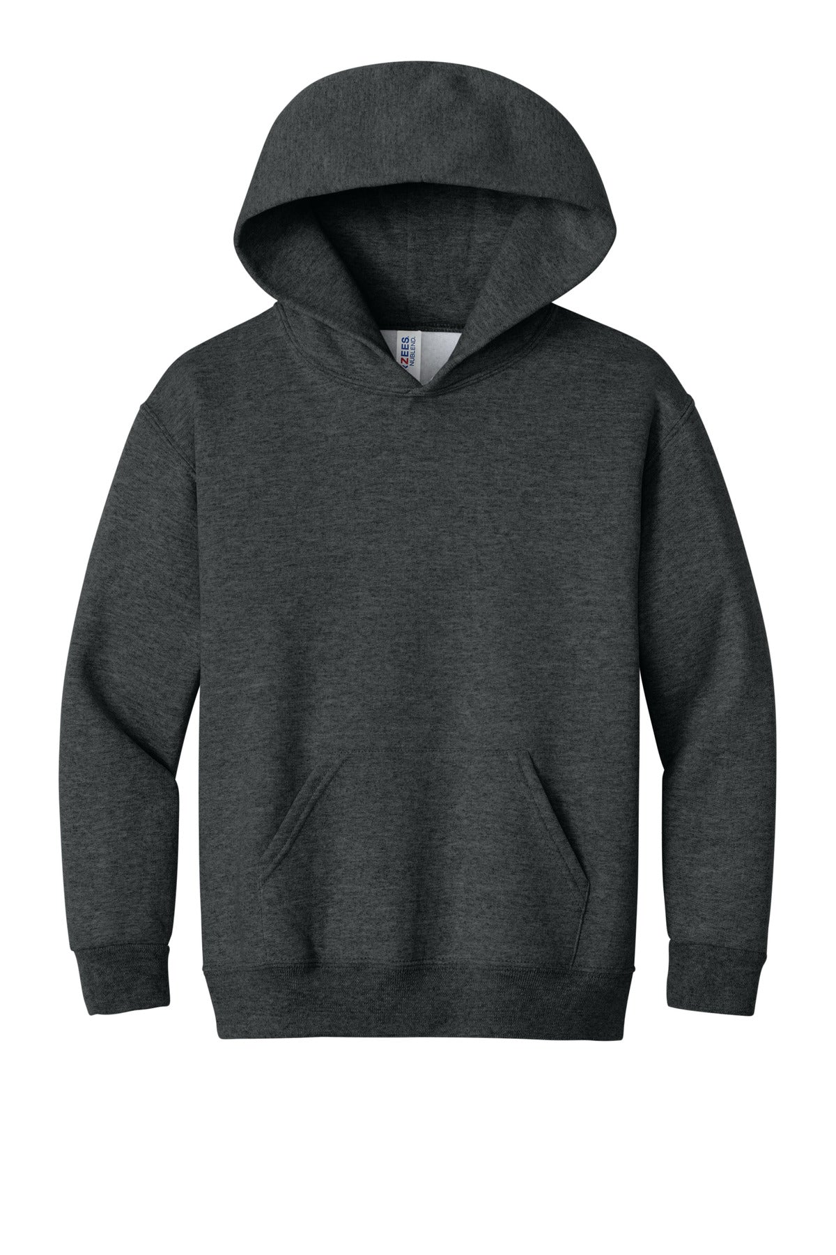 Front View of Black Heather Jerzees - Youth NuBlend Pullover Hooded Sweatshirt. 996Y plain