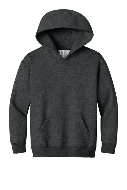 Front View of Black Heather Jerzees - Youth NuBlend Pullover Hooded Sweatshirt. 996Y plain