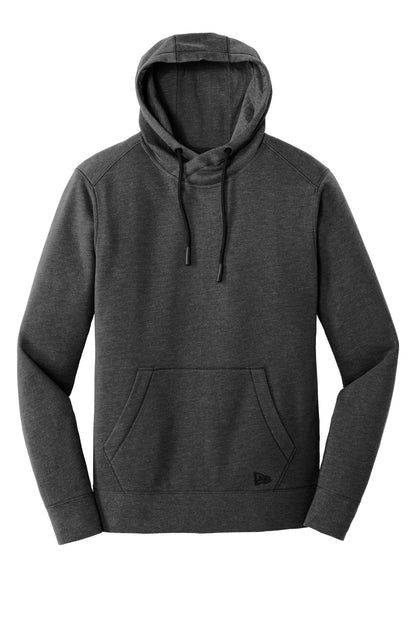 Front View of Black Heather New Era Tri-Blend Fleece Pullover Hoodie. NEA510 plain