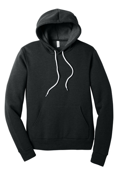 Front View of Black Ht BELLA+CANVAS Unisex Sponge Fleece Pullover Hoodie. BC3719 plain