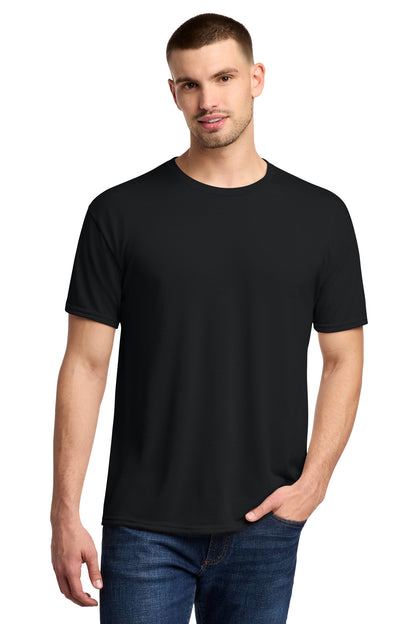 Front View of Black Jerzees Dri-Power 100% Polyester T-Shirt. 21M plain
