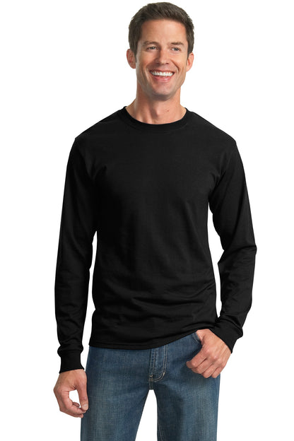 Front View of Black Jerzees - Dri-Power 50/50 Cotton/Poly Long Sleeve T-Shirt. 29LS plain