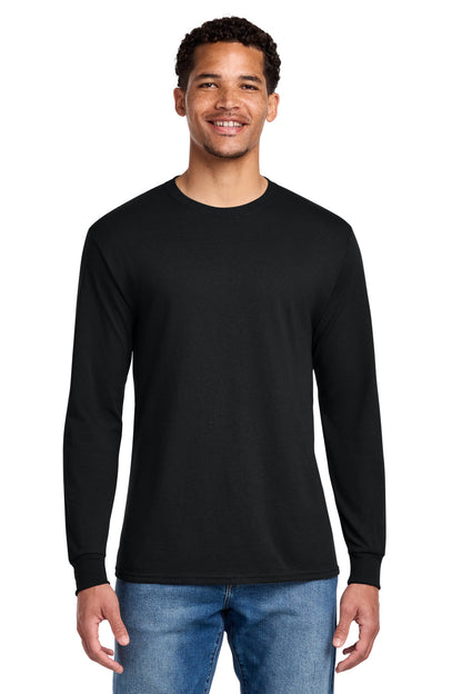 Front View of Black Jerzees - Dri-Power 50/50 Cotton/Poly Long Sleeve T-Shirt. 29LS plain