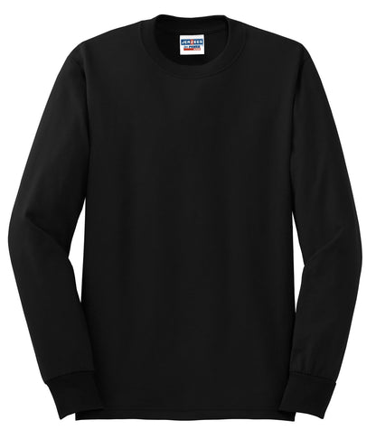 Front View of Black Jerzees - Dri-Power 50/50 Cotton/Poly Long Sleeve T-Shirt. 29LS plain