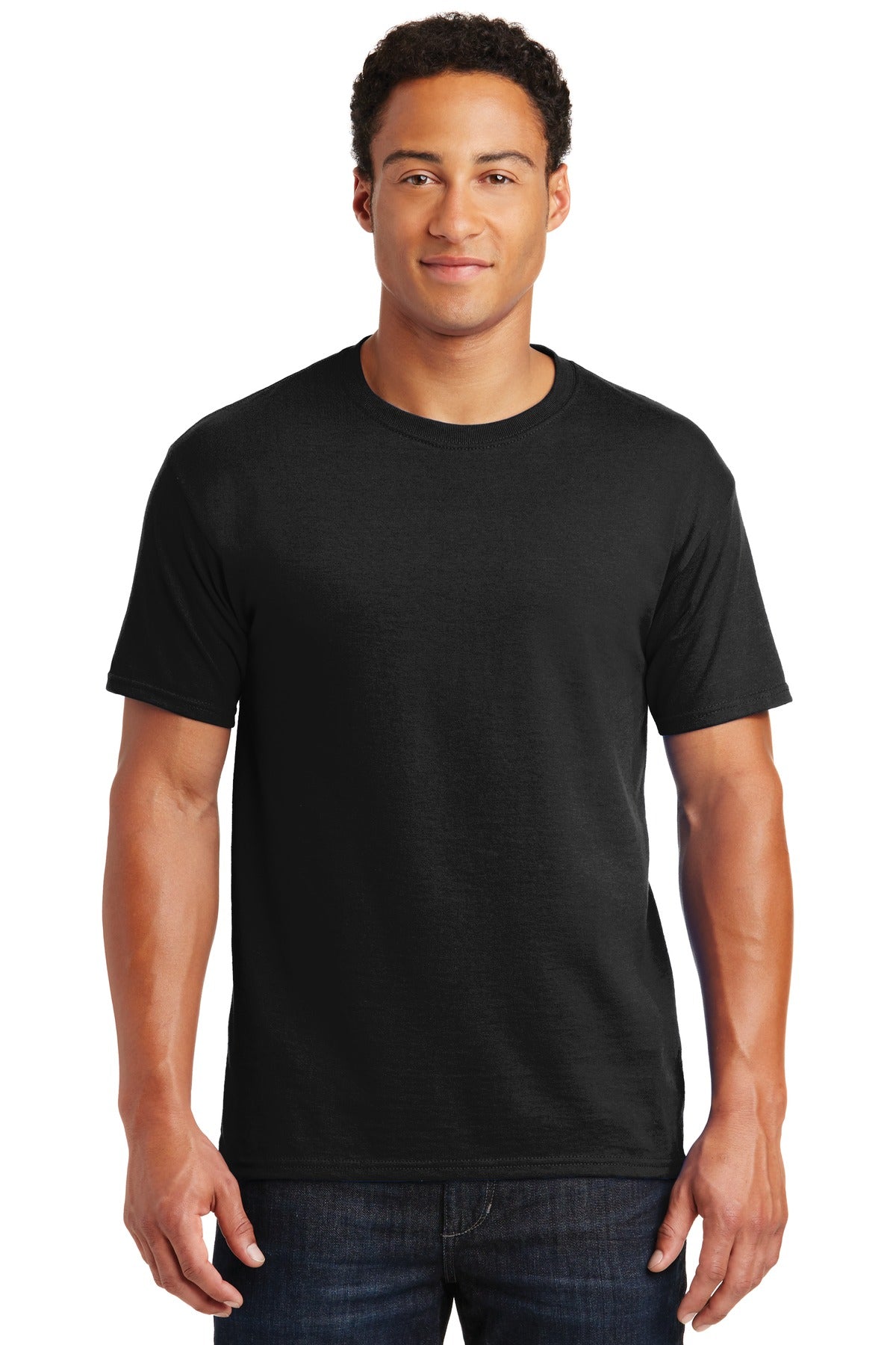 Front View of Black Jerzees - Dri-Power 50/50 Cotton/Poly T-Shirt. 29M plain