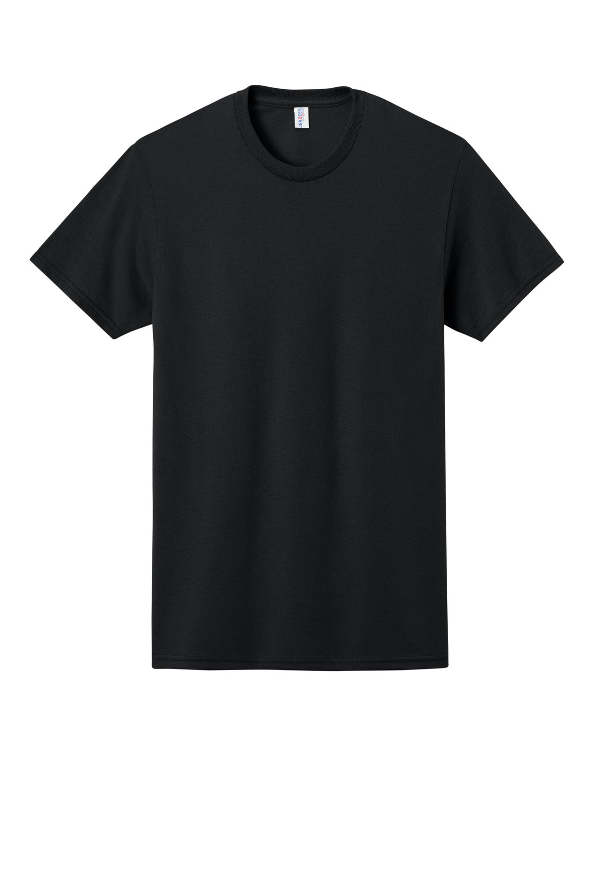 Front View of Black Jerzees - Dri-Power 50/50 Cotton/Poly T-Shirt. 29M plain