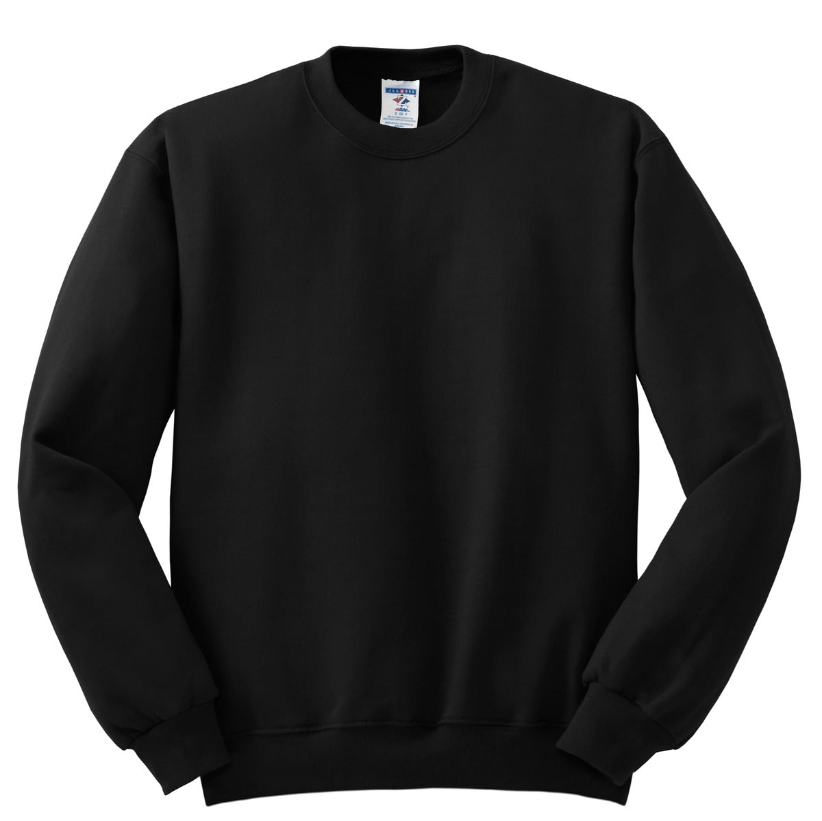 Front View of Black Jerzees - NuBlend Crewneck Sweatshirt. 562M plain