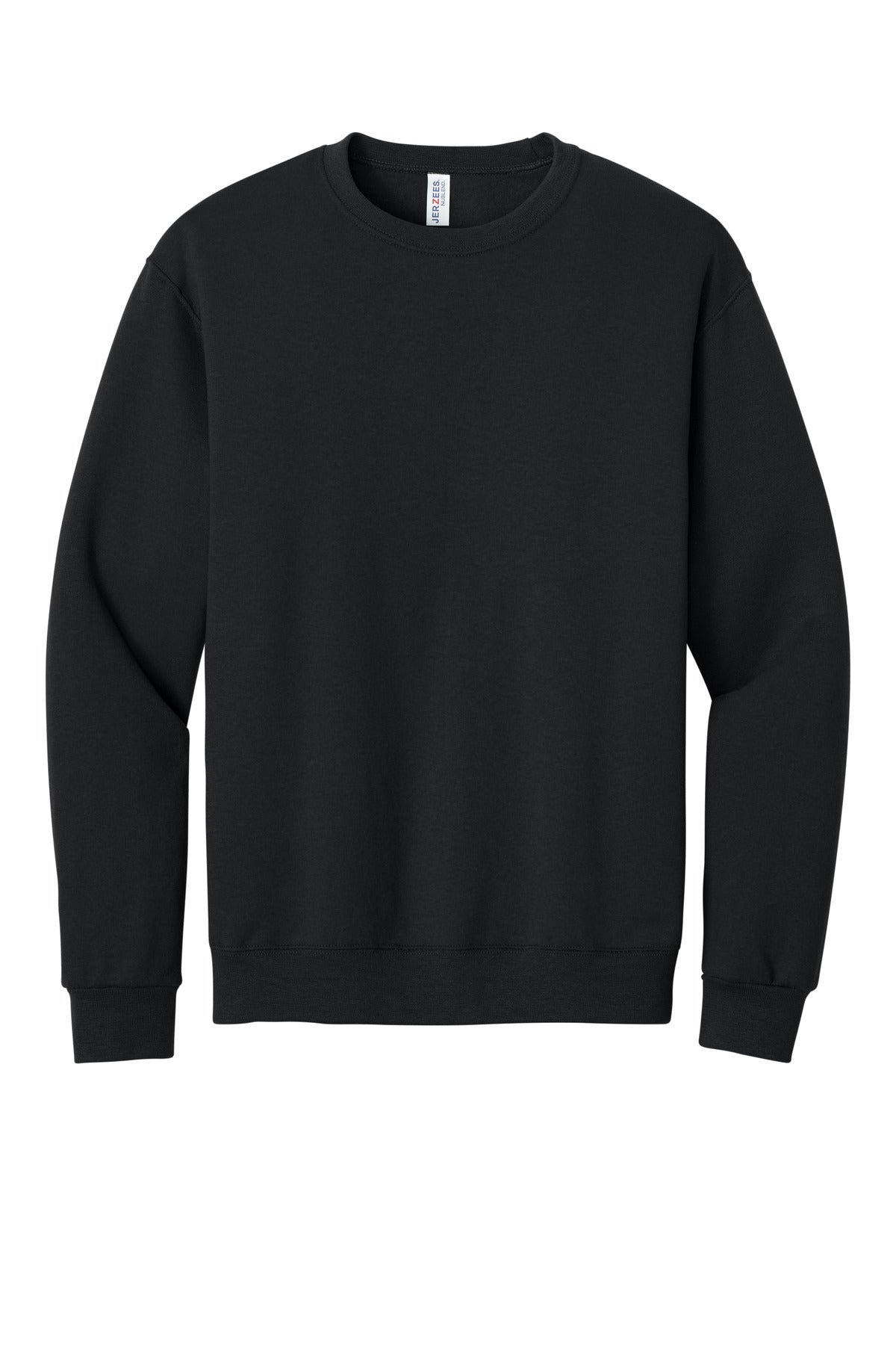 Front View of Black Jerzees - NuBlend Crewneck Sweatshirt. 562M plain