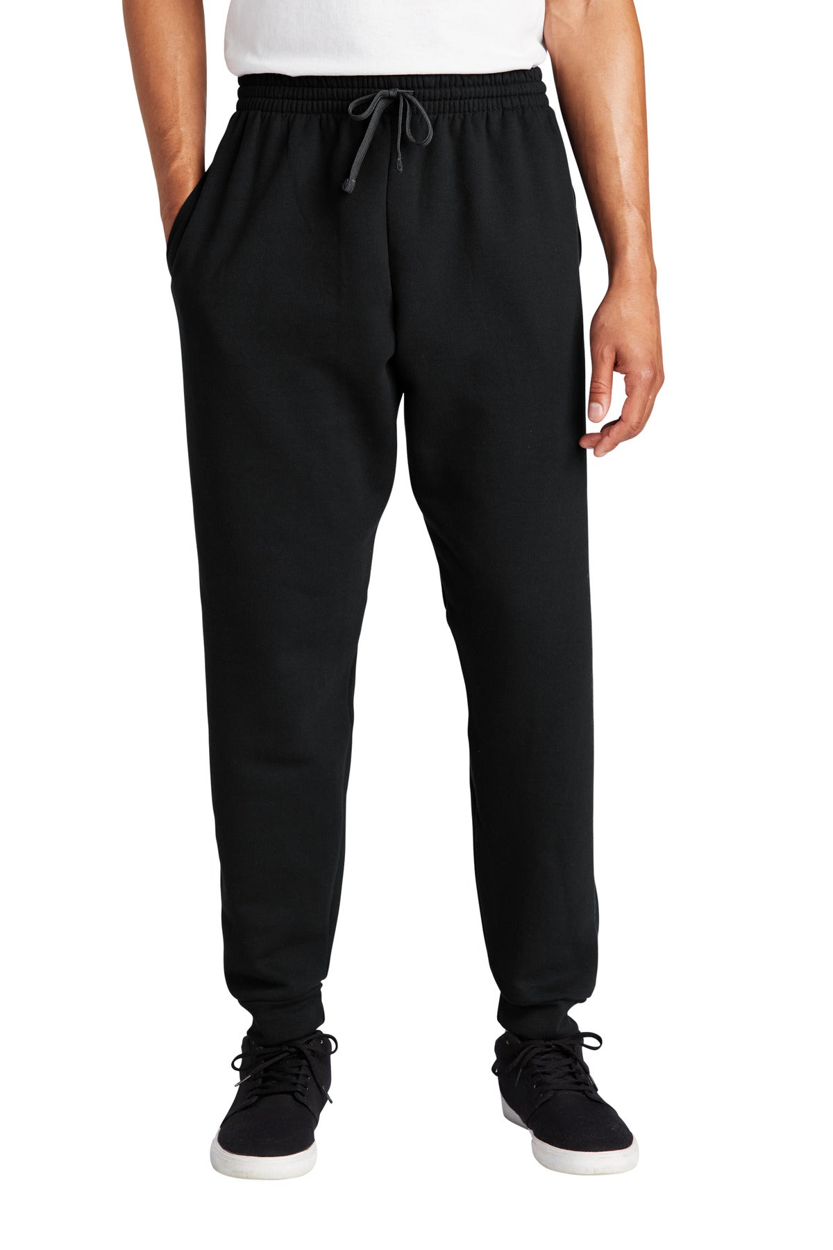 Front View of Black Jerzees NuBlend Fleece Jogger 975MP plain