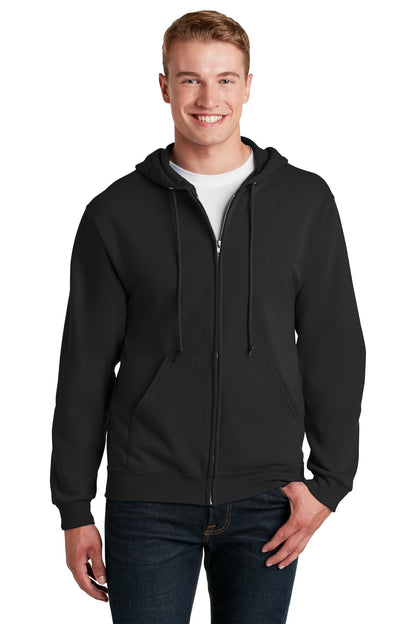 Front View of Black Jerzees - NuBlend Full-Zip Hooded Sweatshirt. 993M plain