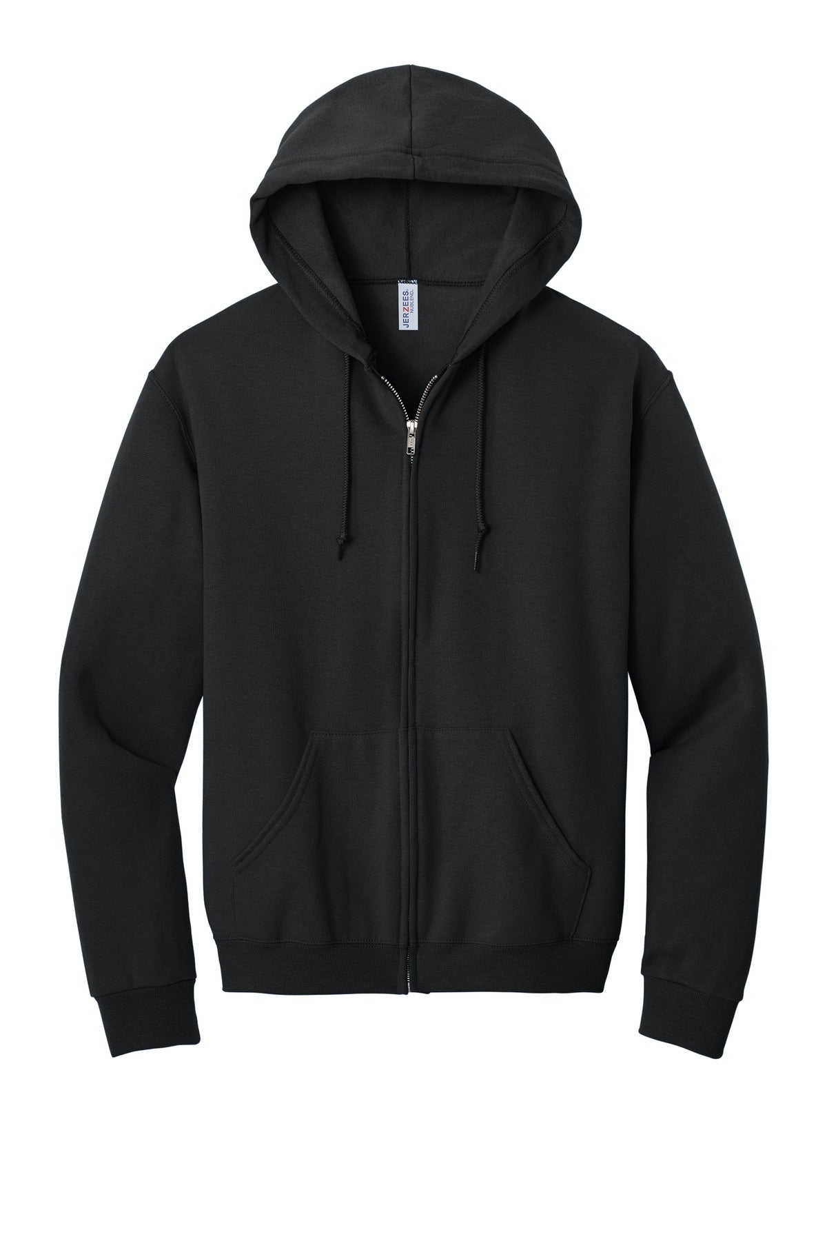Front View of Black Jerzees - NuBlend Full-Zip Hooded Sweatshirt. 993M plain