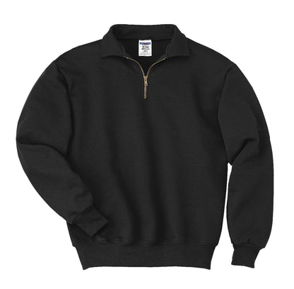 Front View of Black Jerzees Super Sweats NuBlend - 1/4-Zip Sweatshirt with Cadet Collar. 4528M plain