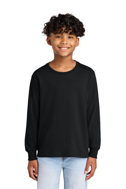 Front View of Black Jerzees Youth Dri-Power 50/50 Cotton/Poly Long Sleeve 29BL plain