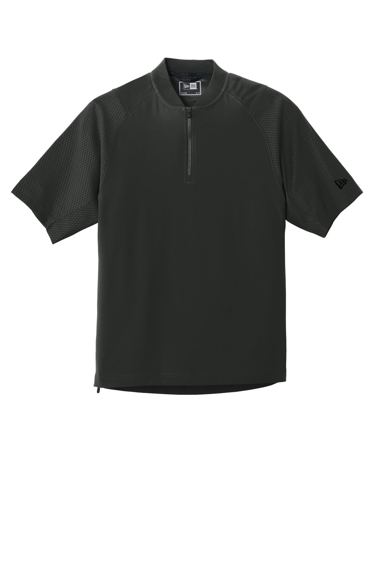 Front View of Black New Era Cage Short Sleeve 1/4-Zip Jacket. NEA600 plain