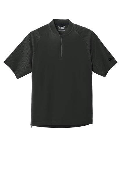 Front View of Black New Era Cage Short Sleeve 1/4-Zip Jacket. NEA600 plain