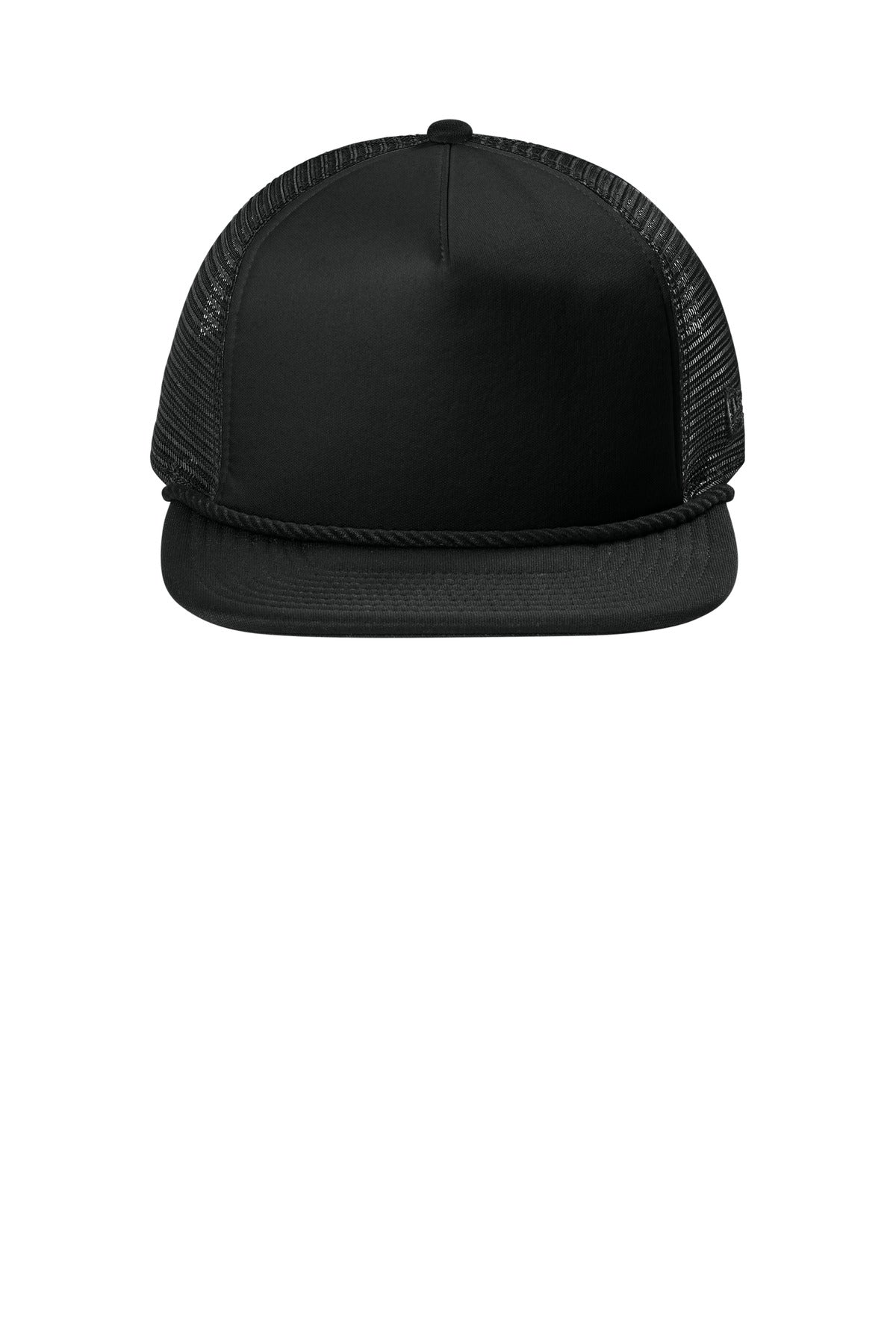 Front View of Black New Era Foam Rope Trucker Cap NE410 plain