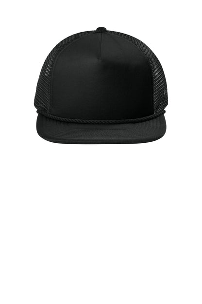 Front View of Black New Era Foam Rope Trucker Cap NE410 plain