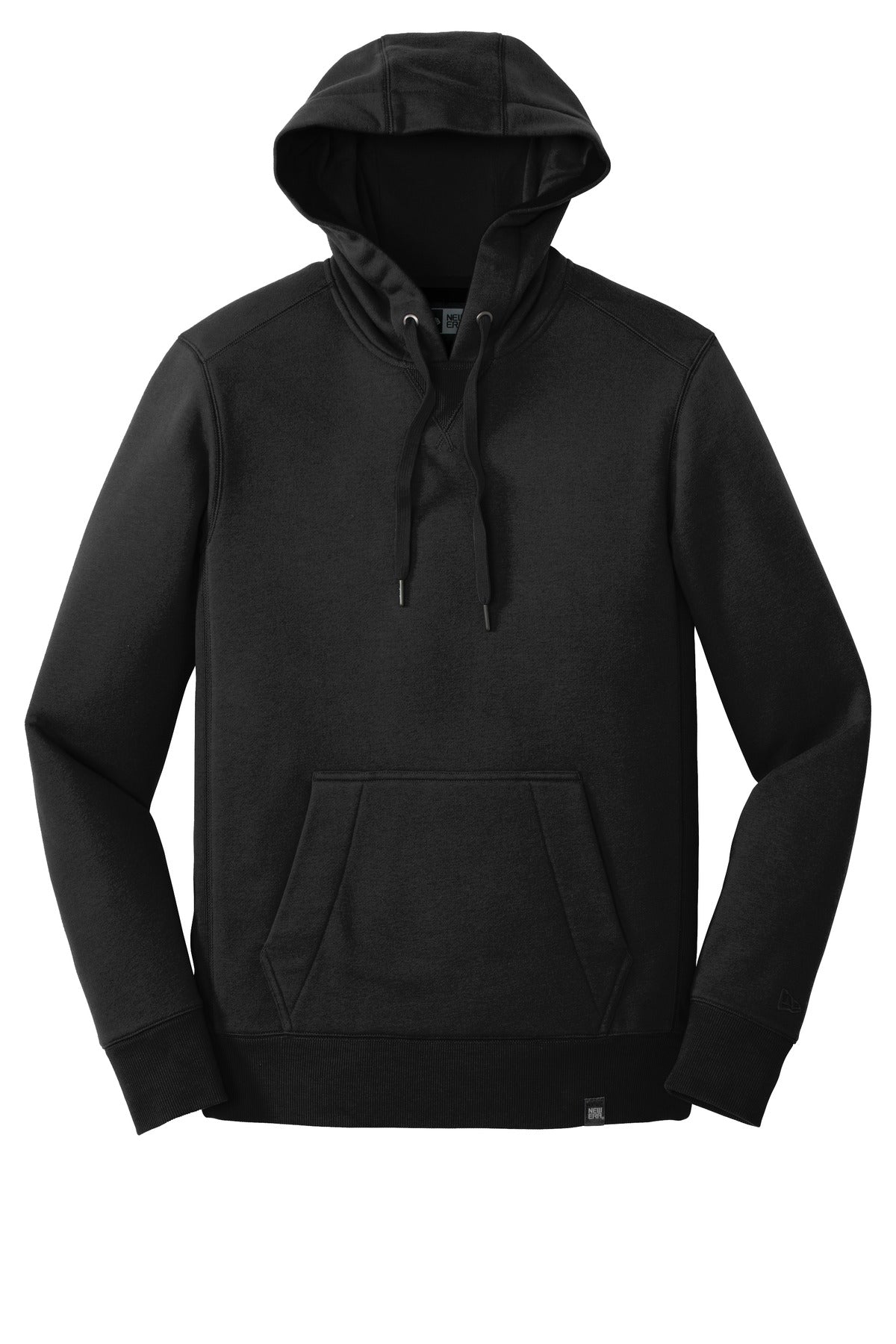 Front View of Black New Era French Terry Pullover Hoodie. NEA500 plain