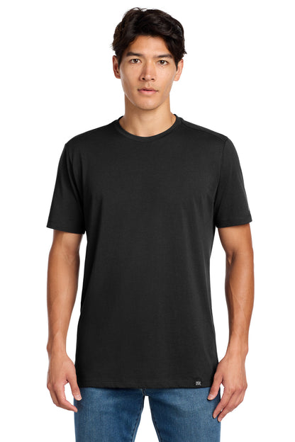 Front View of Black New Era Heritage Blend Crew Tee. NEA100 plain