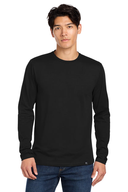 Front View of Black New Era Heritage Blend Long Sleeve Crew Tee. NEA102 plain