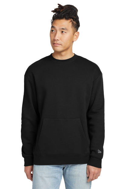 Front View of Black New Era Heritage Fleece Pocket Crew NEA527 plain