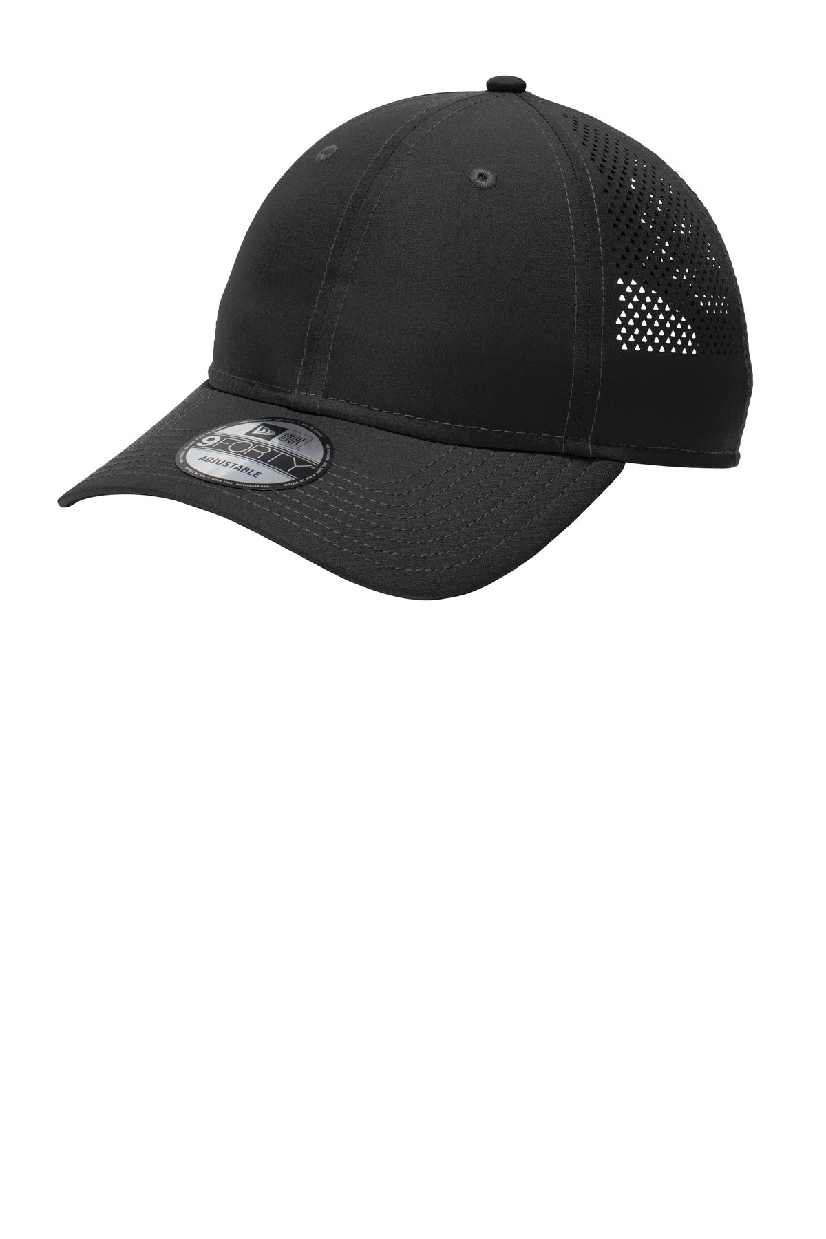 Front View of Black New Era Perforated Performance Cap. NE406 plain