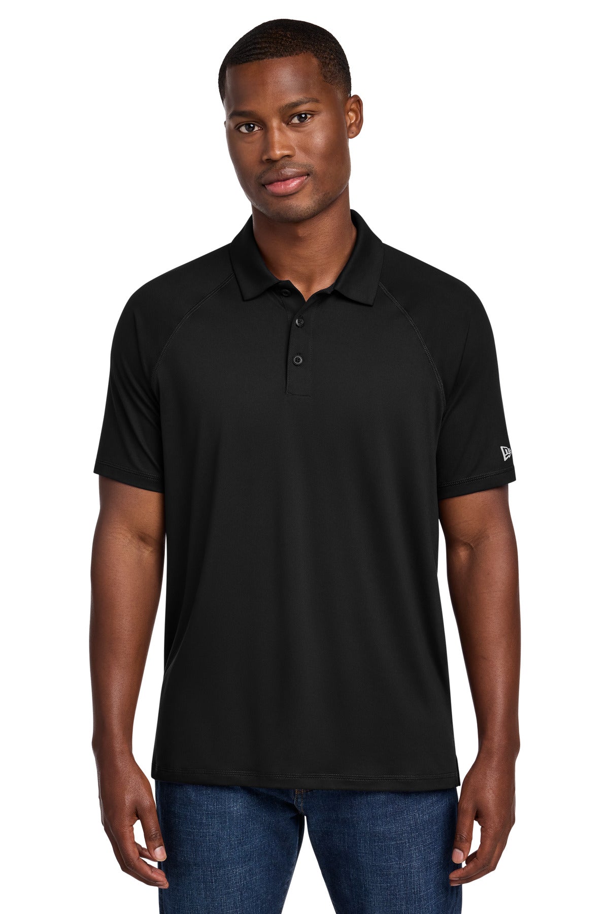 Front View of Black New Era Power Polo NEA225 plain