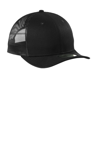 Front View of Black New Era Snapback Low Profile Trucker Cap NE207 plain