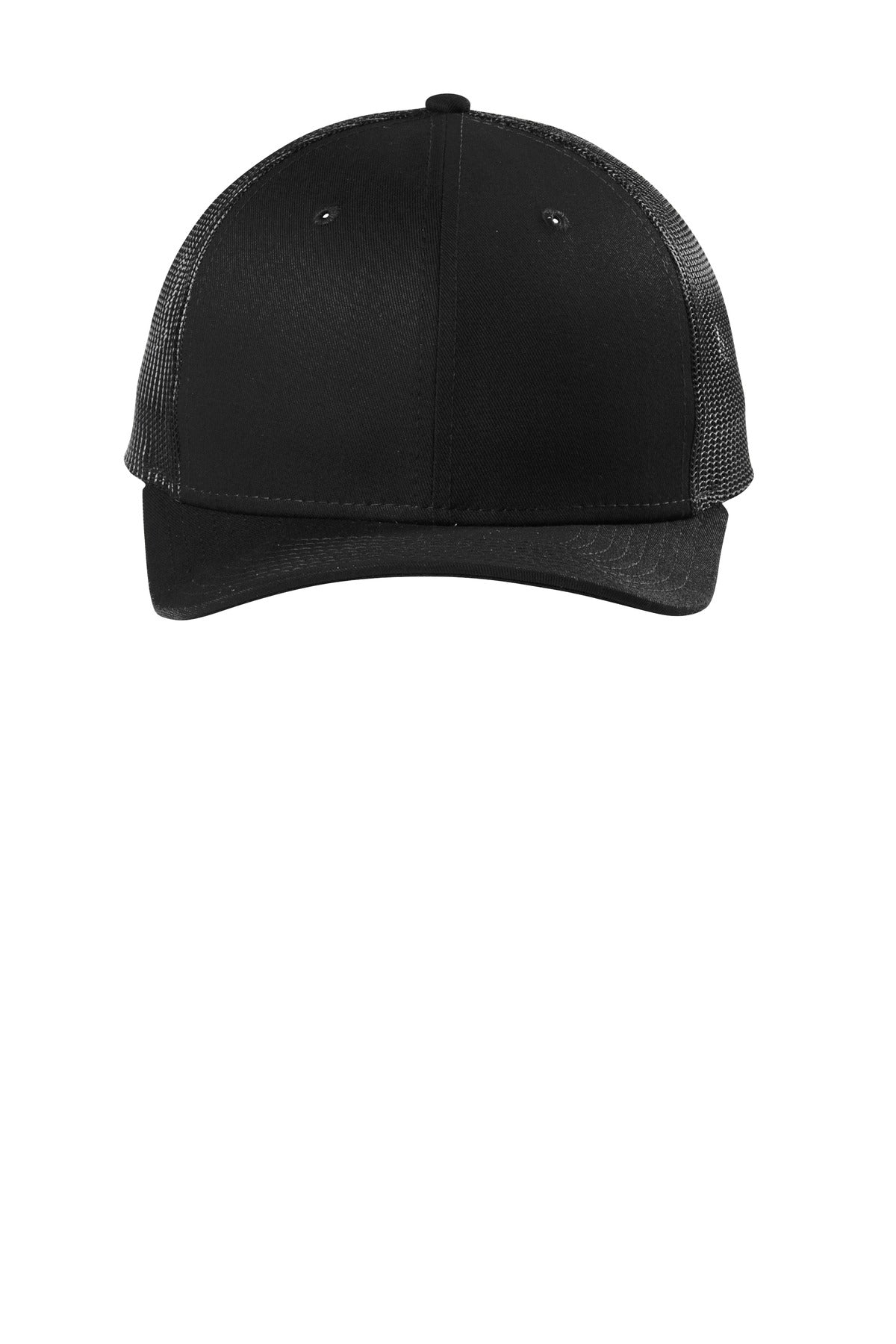 Front View of Black New Era Snapback Low Profile Trucker Cap NE207 plain