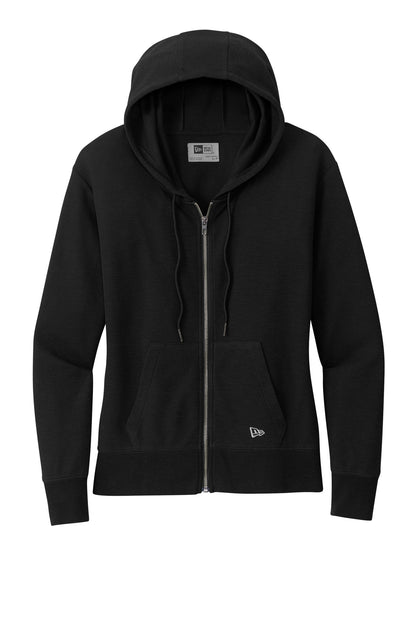 Front View of Black New Era Women's Thermal Full-Zip Hoodie LNEA141 plain